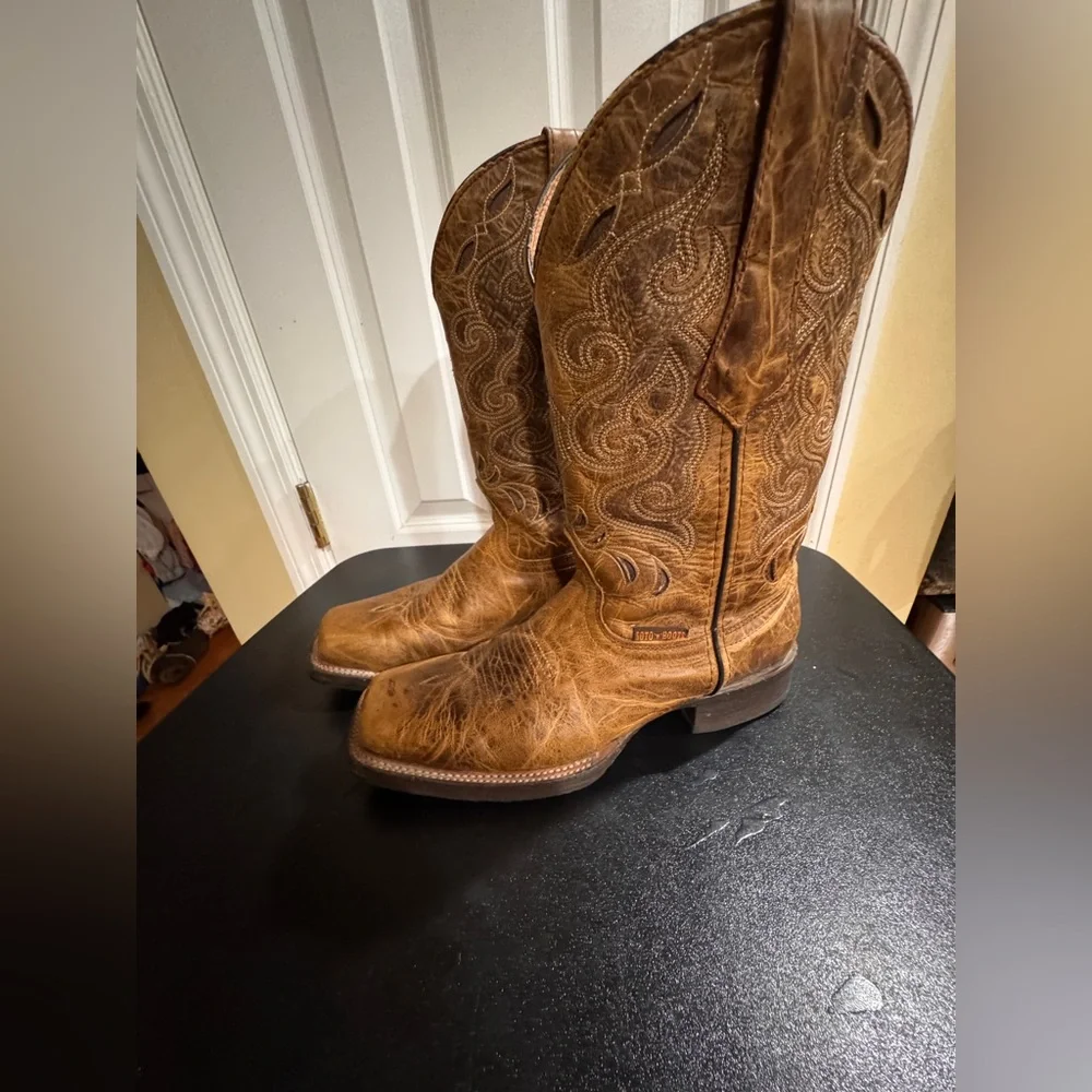 Soto Tan Leather Cowboy Boots 10.5